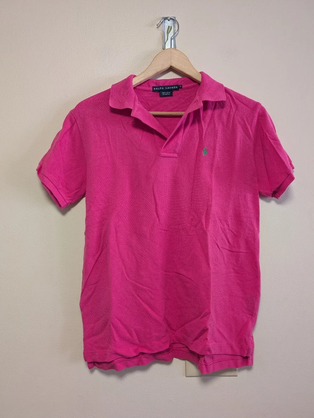 Ralph Lauren Pink Polo Shirt Size Small Green Pony Preppy Classic Fit